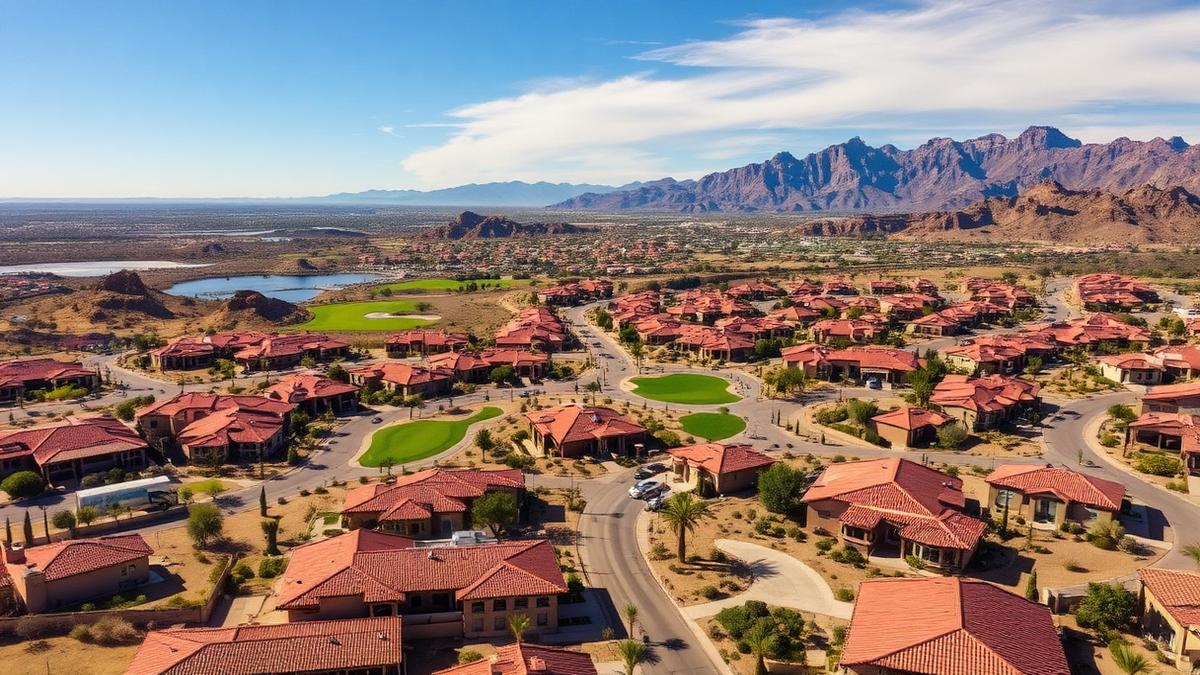 Aerial view of master-planned North Peoria Arizona neighborhoods in the 85383 ZIP code