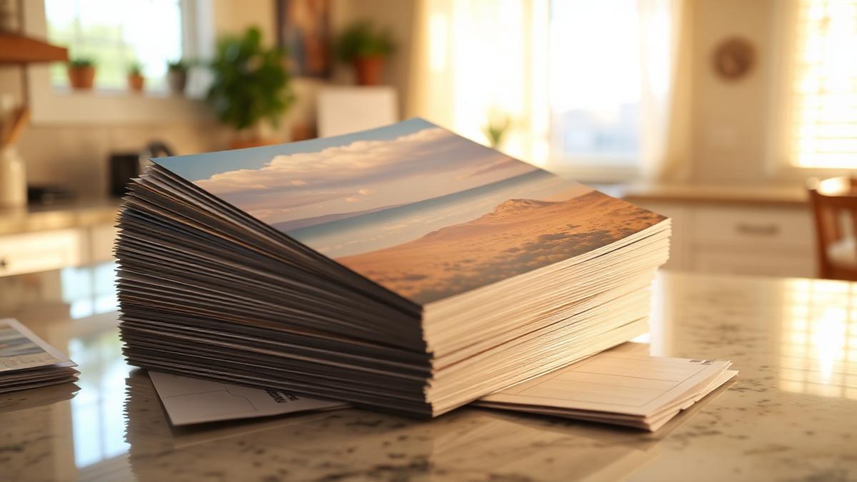 A 9 by 12 inch shared direct mail guide for Peoria Arizona businesses on a kitchen counter