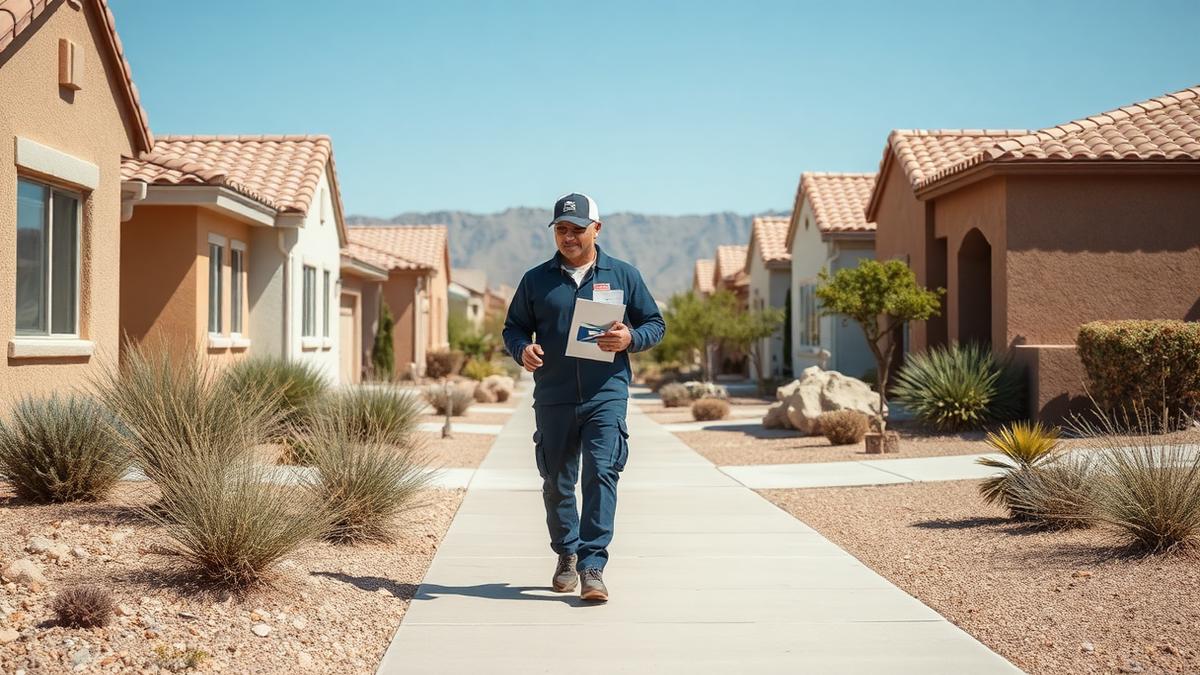 USPS mail carrier delivering to mailboxes on a residential Peoria Arizona street